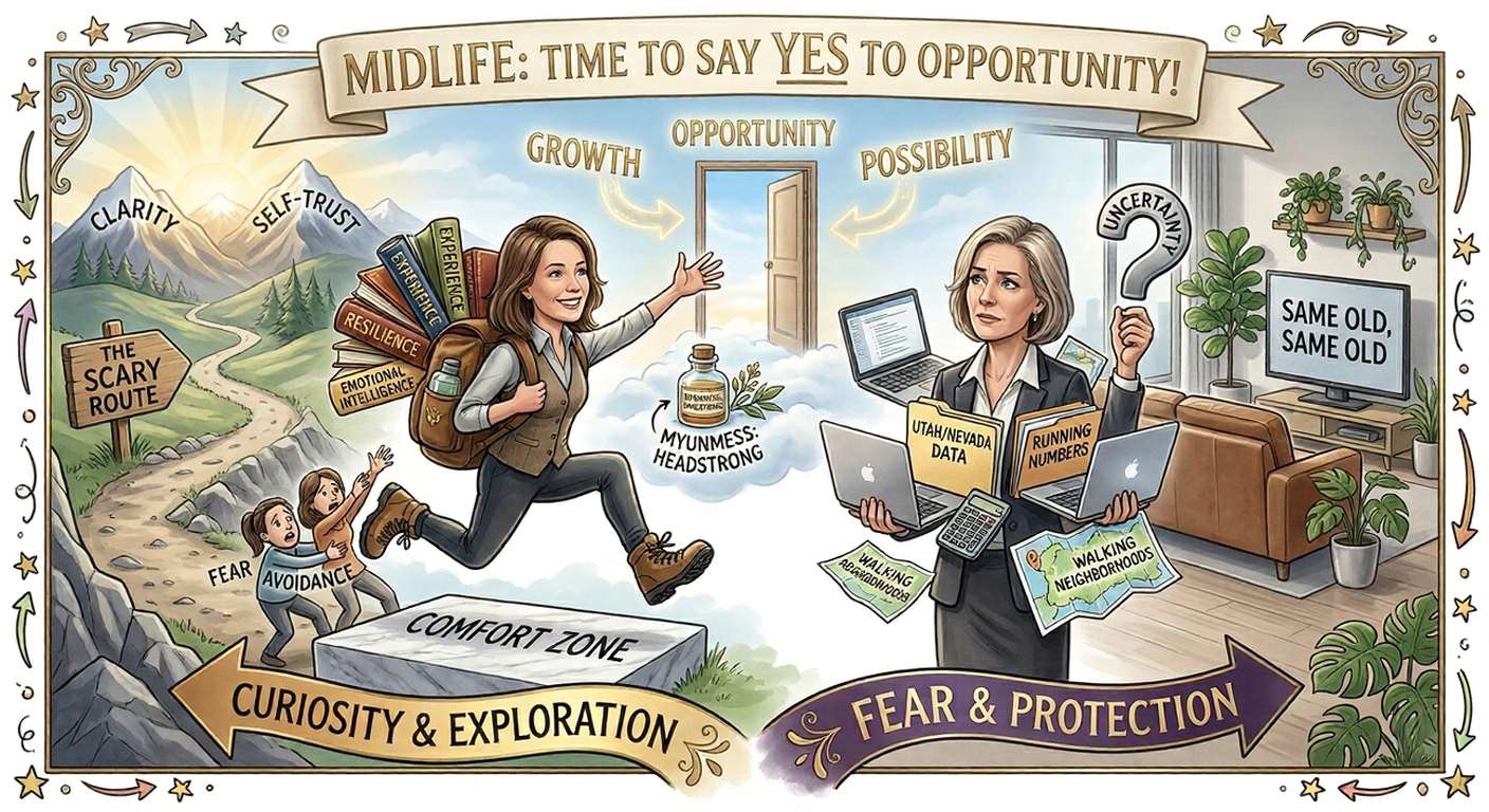 Women deciding curiosity and exploration or fear and protection. what feels safe, what feels right?